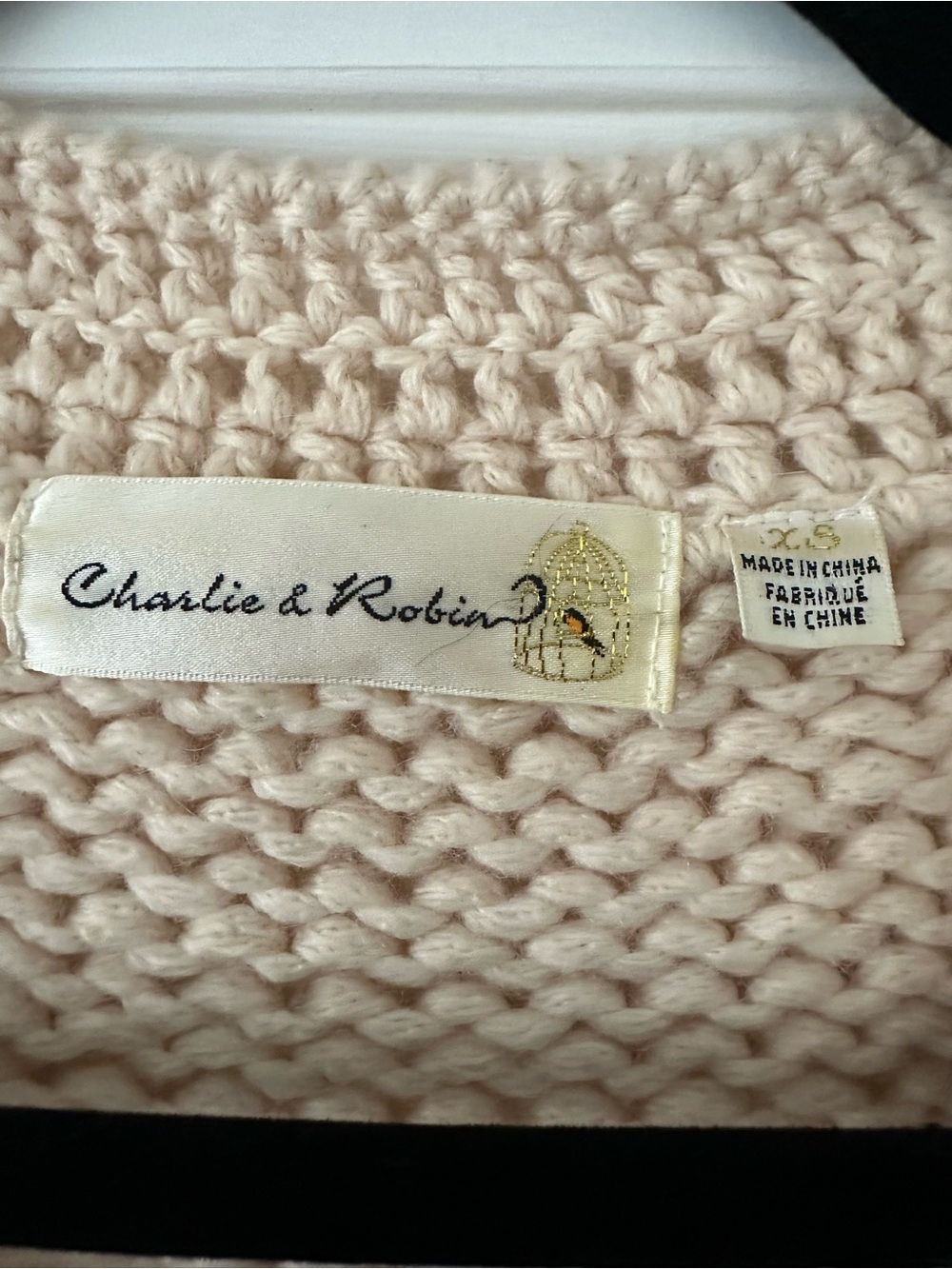 Cardigan Sweater - Cream Cable Knit with Multicolor Trim - Picture 3 of 4